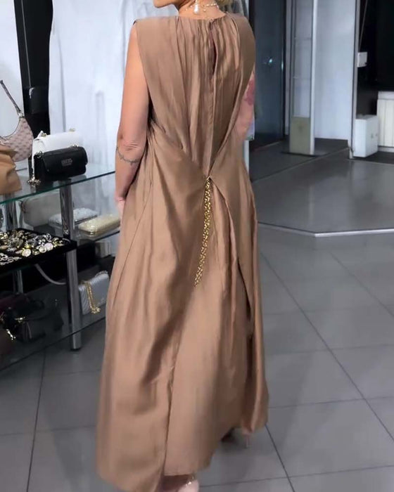 Kleid Ärmellos Rundhals Plissiert