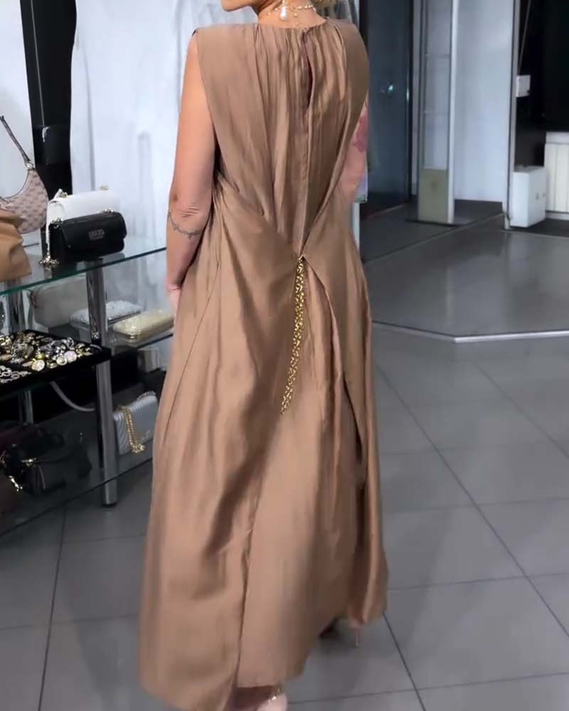 Kleid Ärmellos Rundhals Plissiert