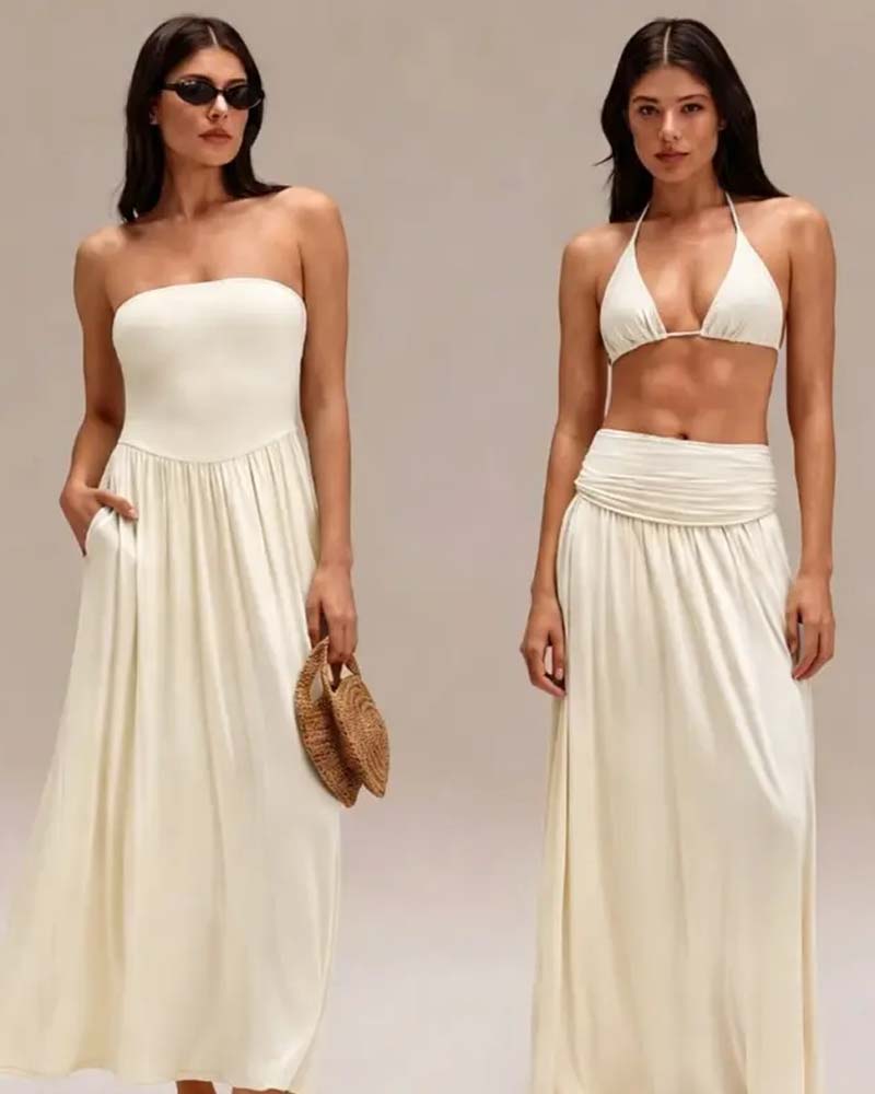 Kleid Konvertibel Trägerlos Taillenschürzend