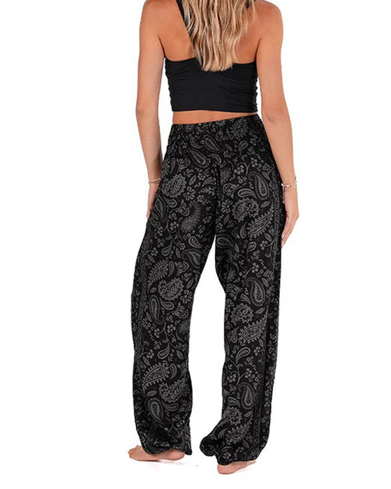 Bedruckte Ethno-Hose Mit Taschen Und Weitem Bein