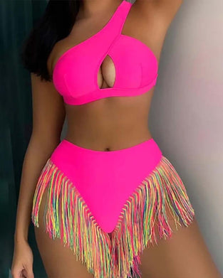 Bikini Set Damen Uni Quastenbesatz