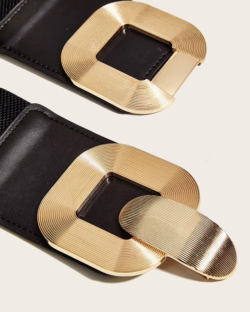 Vintage Goldene Schnalle Hoch Elastischer Leder Gürtel Für Damen