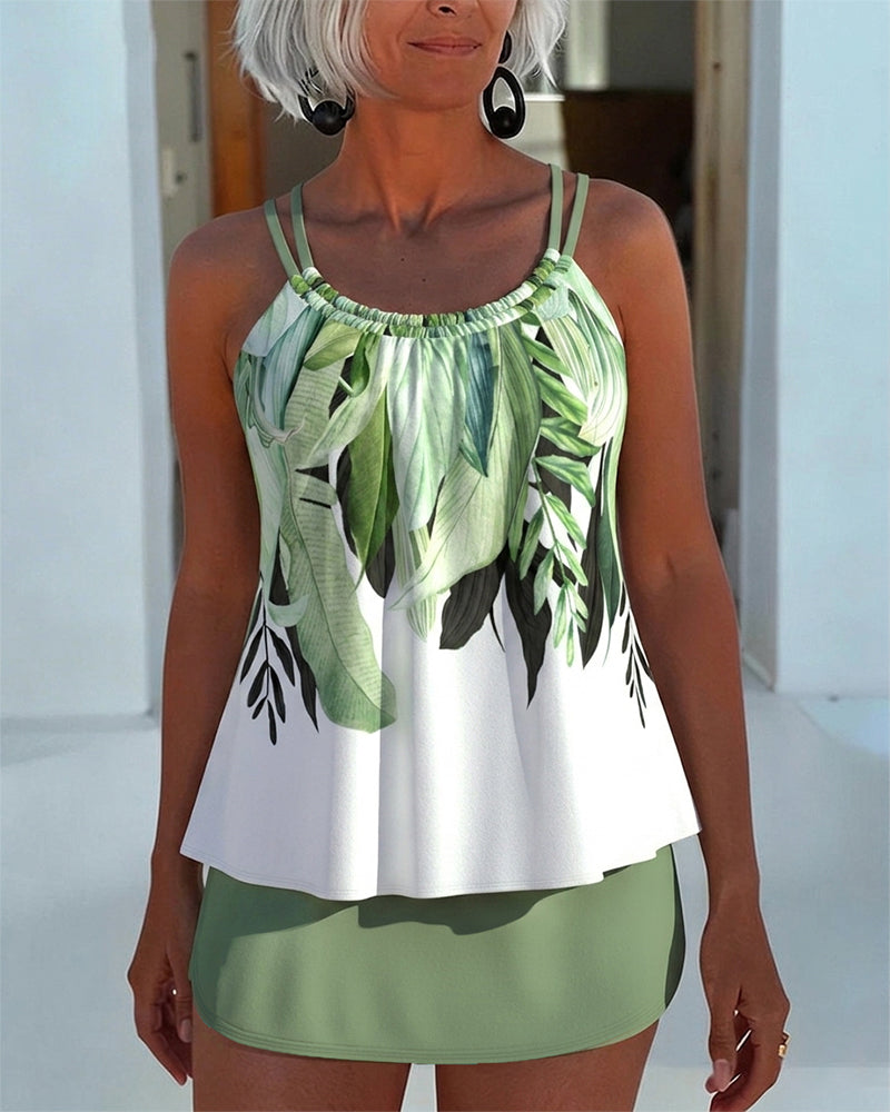 Tankini Grün Blatt Druck Cami Rock