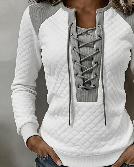 Sweatshirt Schnürung Slimfit Farbblock