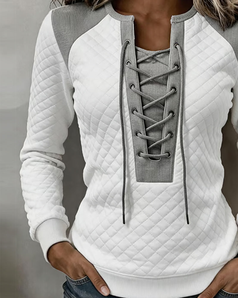 Sweatshirt Schnürung Slimfit Farbblock
