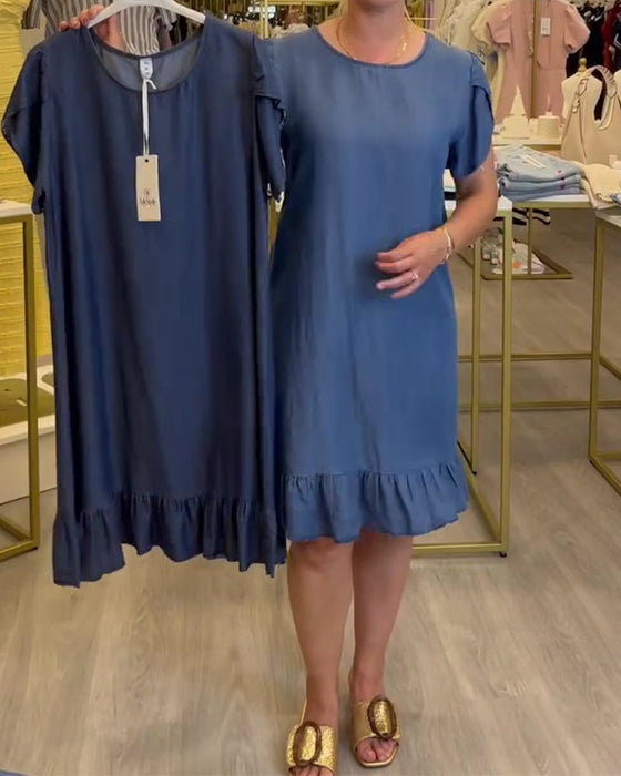 Kleid Lässig Denim Gerüscht