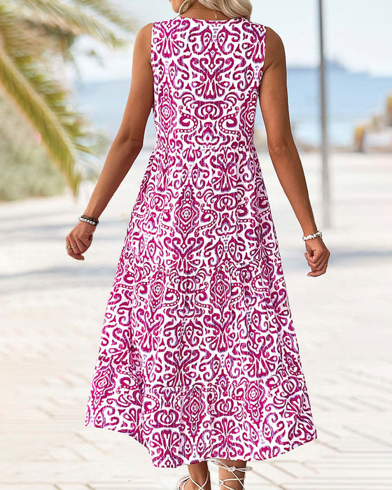 Kleid V-Ausschnitt Knopf Ärmellos