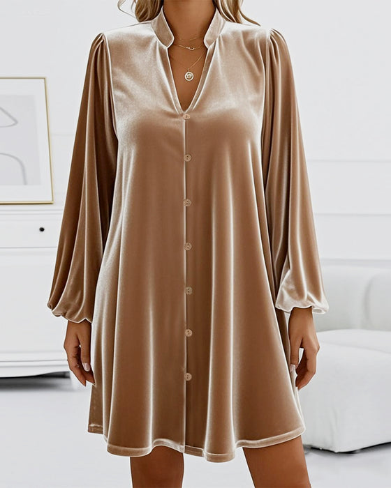 Kleid Stehkragen Langarm Samt