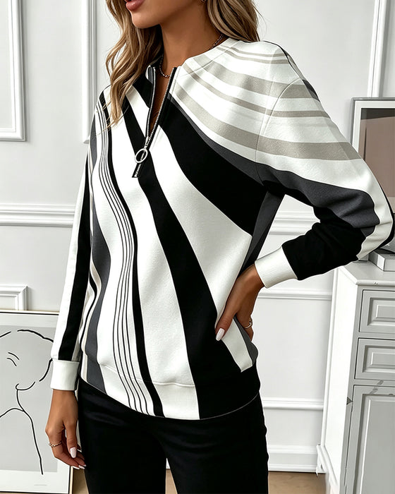 Sweatshirt Diagonal Gestreift Reißverschluss
