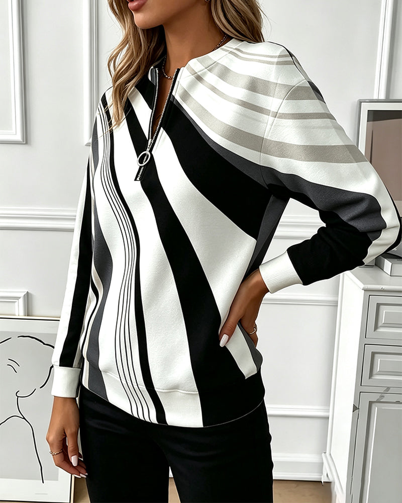 Sweatshirt Diagonal Gestreift Reißverschluss
