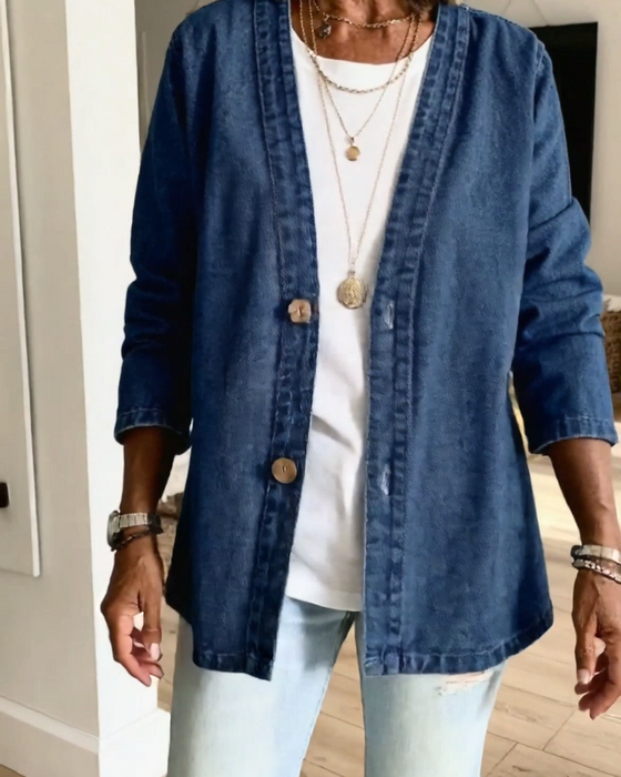 Mantel Denim V-Ausschnitt Cardigan