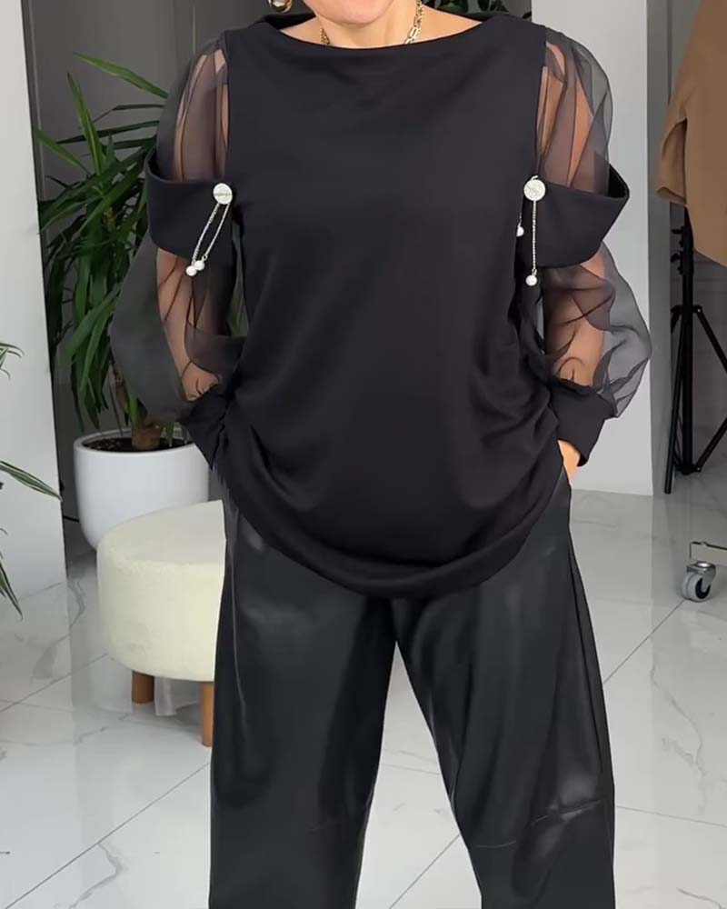 Top Modisch Netz Langarm