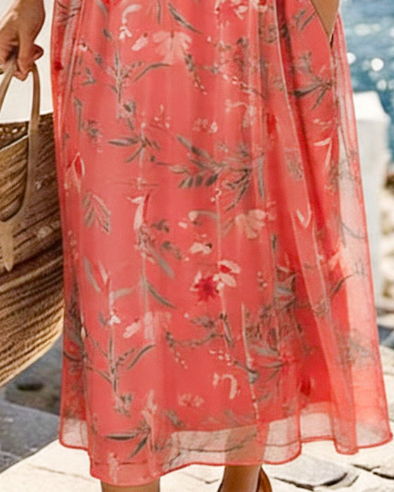 Kleid Blumig Rundhals Maxi
