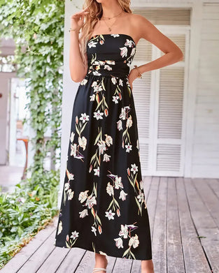 Kleid Blumen Trägerlos Taille A-Linie