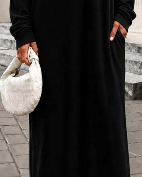 Kleid Asymmetrisch Off-Shoulder Langarm Tasche Maxi
