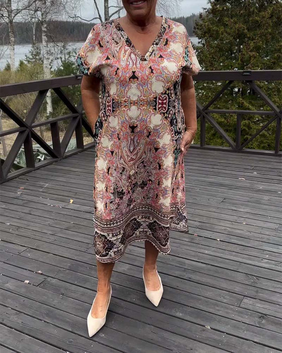 Kleid V-Ausschnitt Paisley Shiftkleid