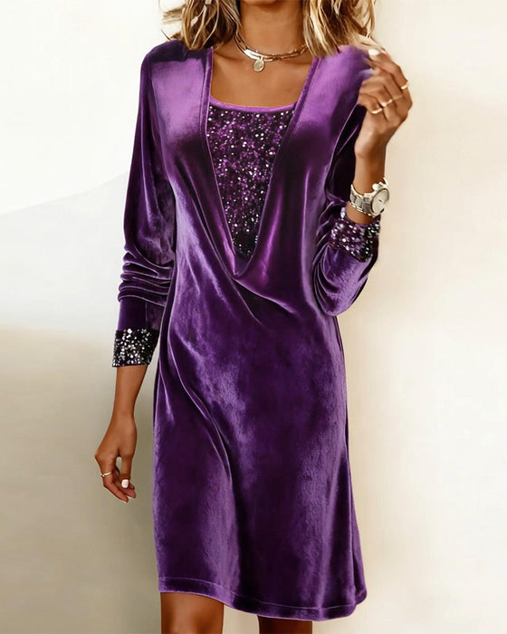 Kleid elegant Pailletten Patchwork