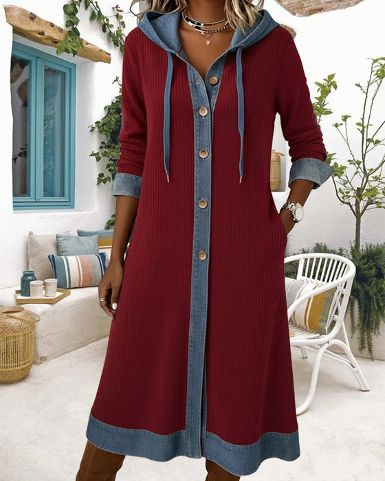 Kleid Mit Kapuze Farbblock Modisch