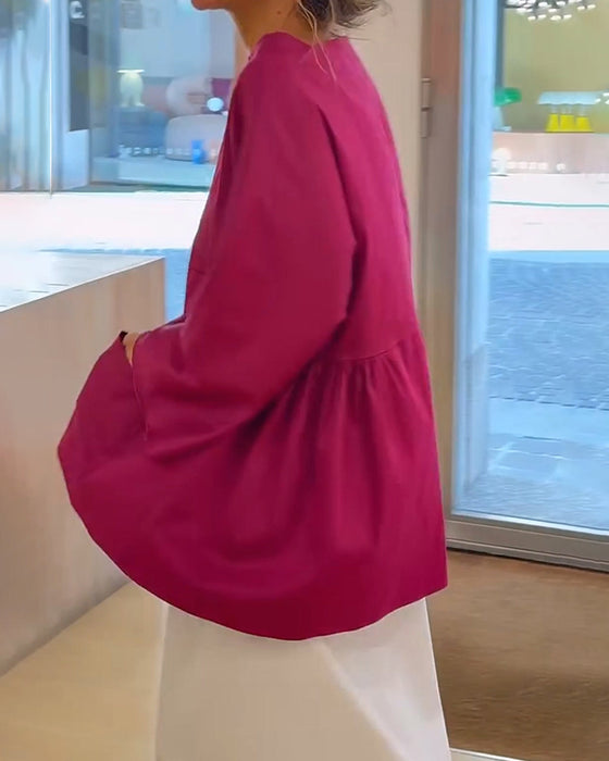 Einfarbiges Langarm‑Bluse