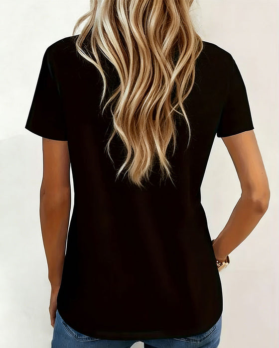 T-Shirt V-Ausschnitt Kontrast Tasche