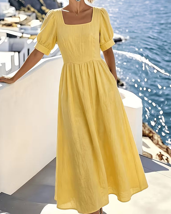 Kleid Quadratischer Ausschnitt Elegant A-Linie Ausgestellt