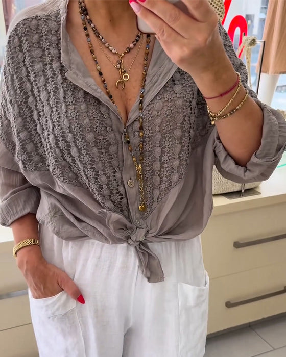 Bluse Mit Knopf Und Fledermausärmel