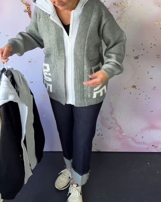 Lässiger Langärmliger Pullover-Mantel mit Buchstaben