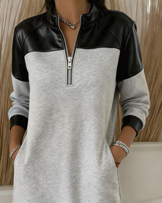 Kleid Halber Reißverschluss Casual Sweatshirt