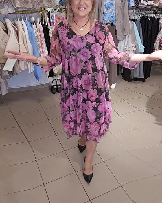Kleid Dreiviertelarm Blumenmuster Locker