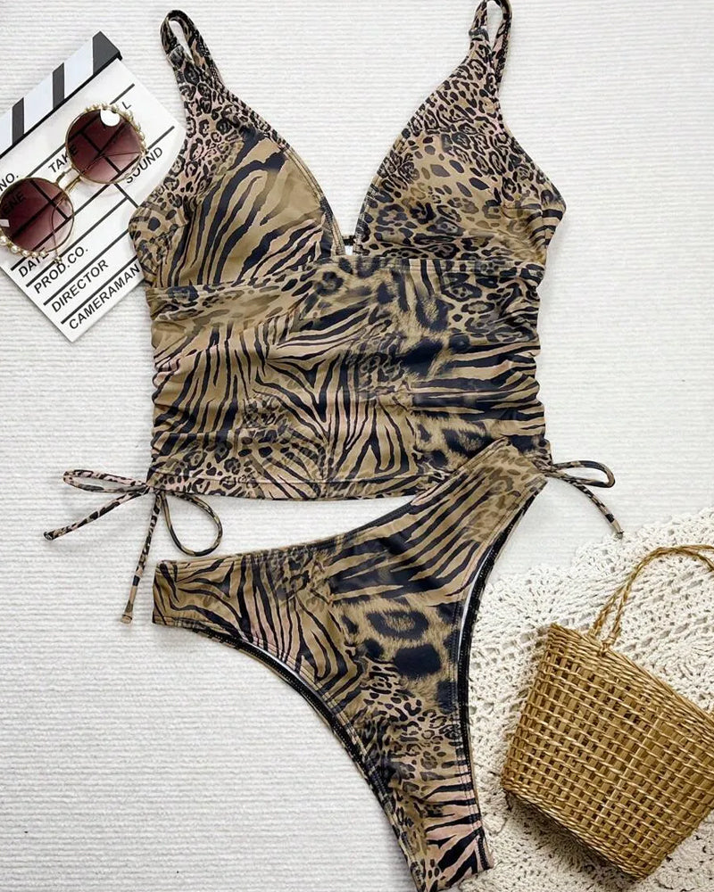 Bikini Bind Riemen Halter Leopard Druck