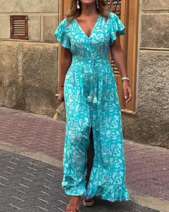 Kleid V-Ausschnitt Rüsche Schnürung