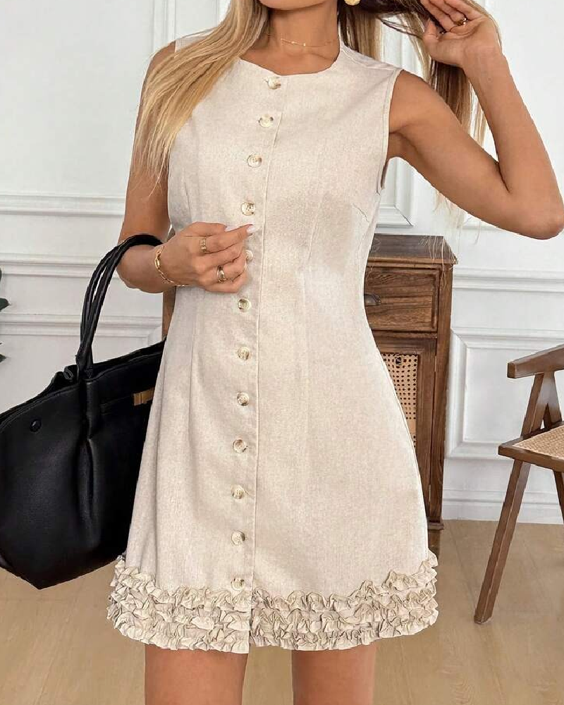 Kleid Ärmellos Rüsche Taillenzug Kurze Länge