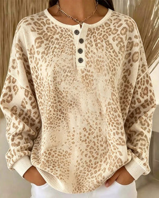 Sweatshirt Leopardenmuster Rundhals Loose Fit