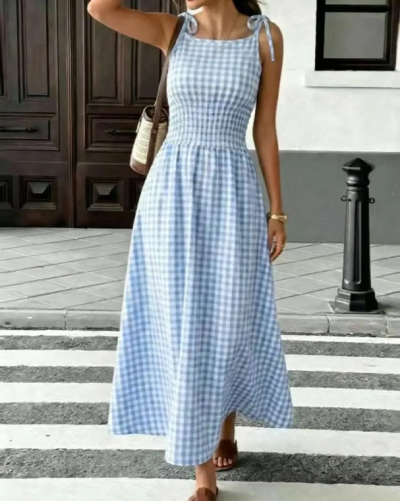 Kleid Schnürung Karo Träger A-Linie