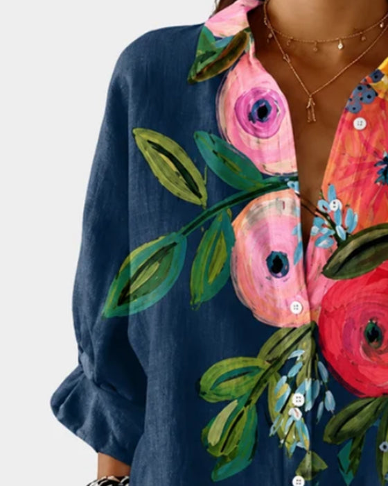 Langarmhemd Mit Blumenmuster Im Ölgemälde-Stil