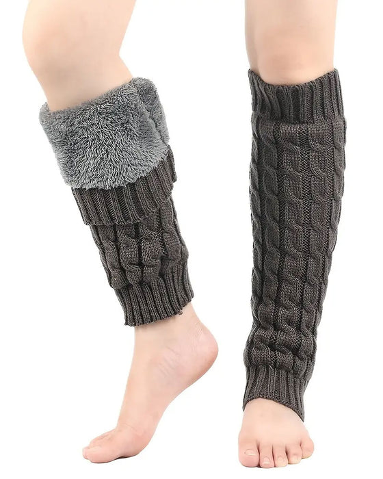Fleece-Gefütterte Zopfstrick Beinwärmer Thermische Stiefelstulpen