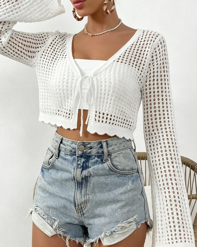 Cardigan Einfach Uni Hohl Aus Strand