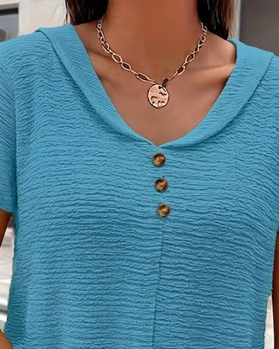 T-Shirt Peter Pan Kragen Drei Knöpfe