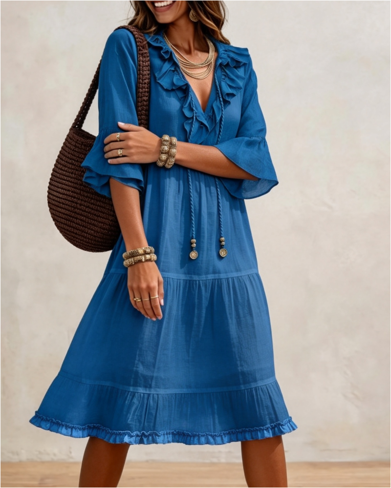 Kleid Rüsche V-Ausschnitt Trägerkleid