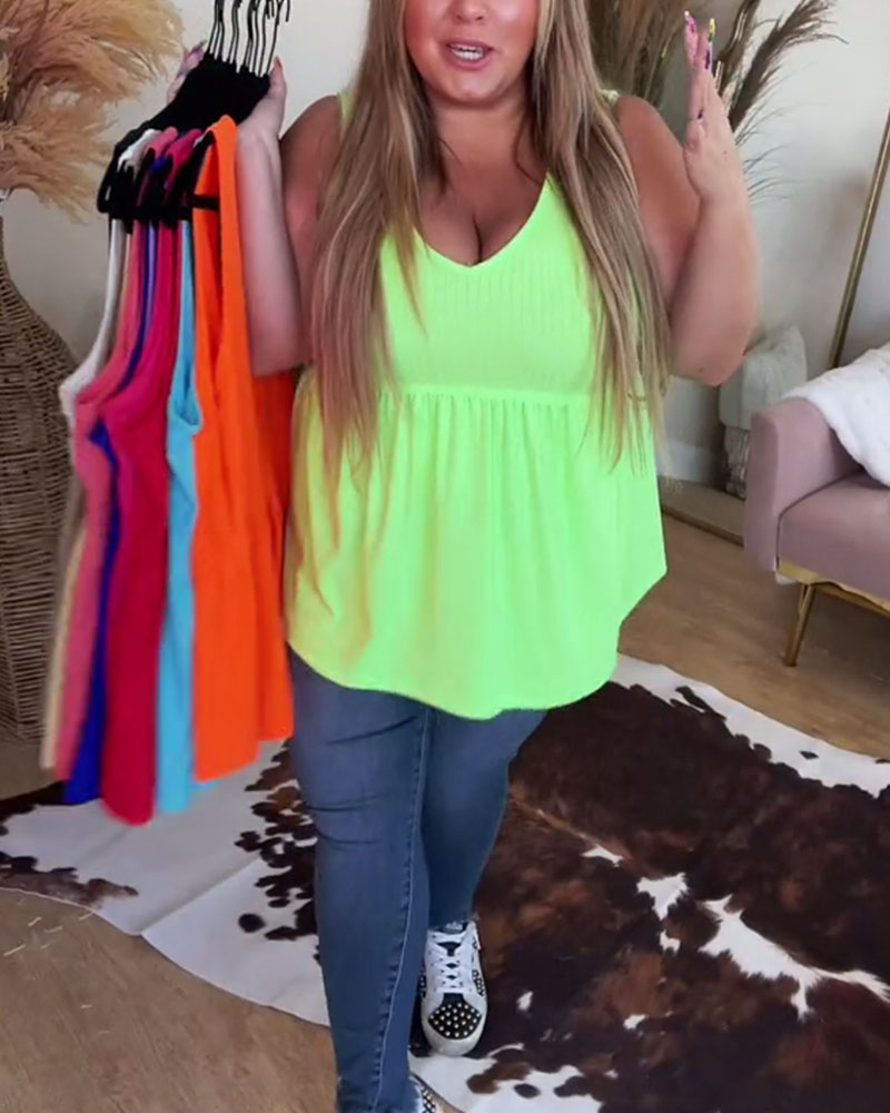 Tanktop Ärmellos V-Ausschnitt Gerippt Locker