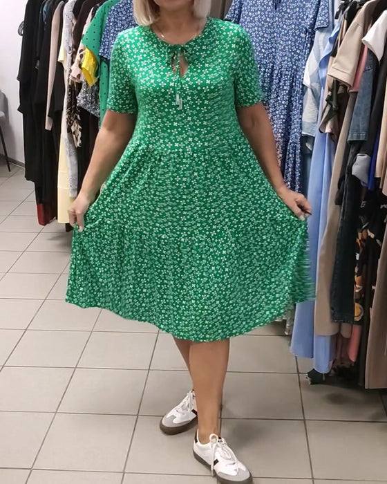 Kleid Blumig Druck Krawatte Vorne