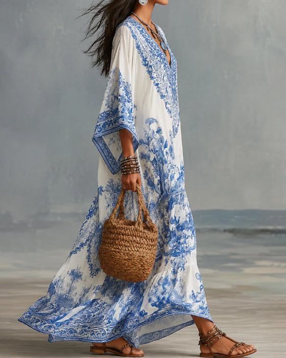 Kleid V-Ausschnitt Bohemian Ausgestellt Asymmetrisch