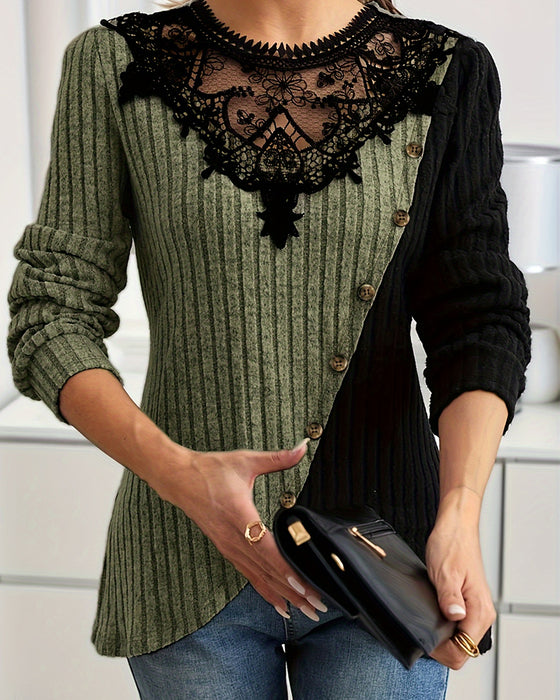 Bluse Spitzenbesatz Schlanke Passform