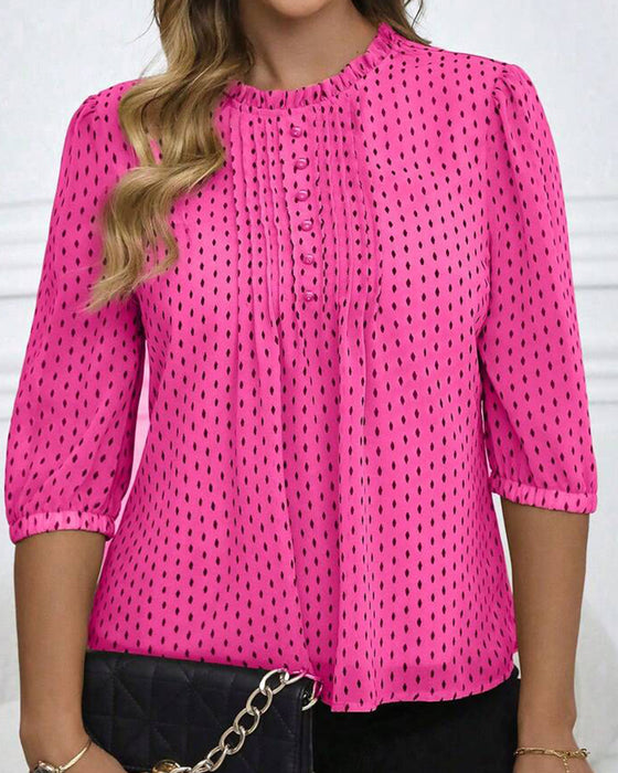Bluse Rüsche Besatz Locker Polka Dot