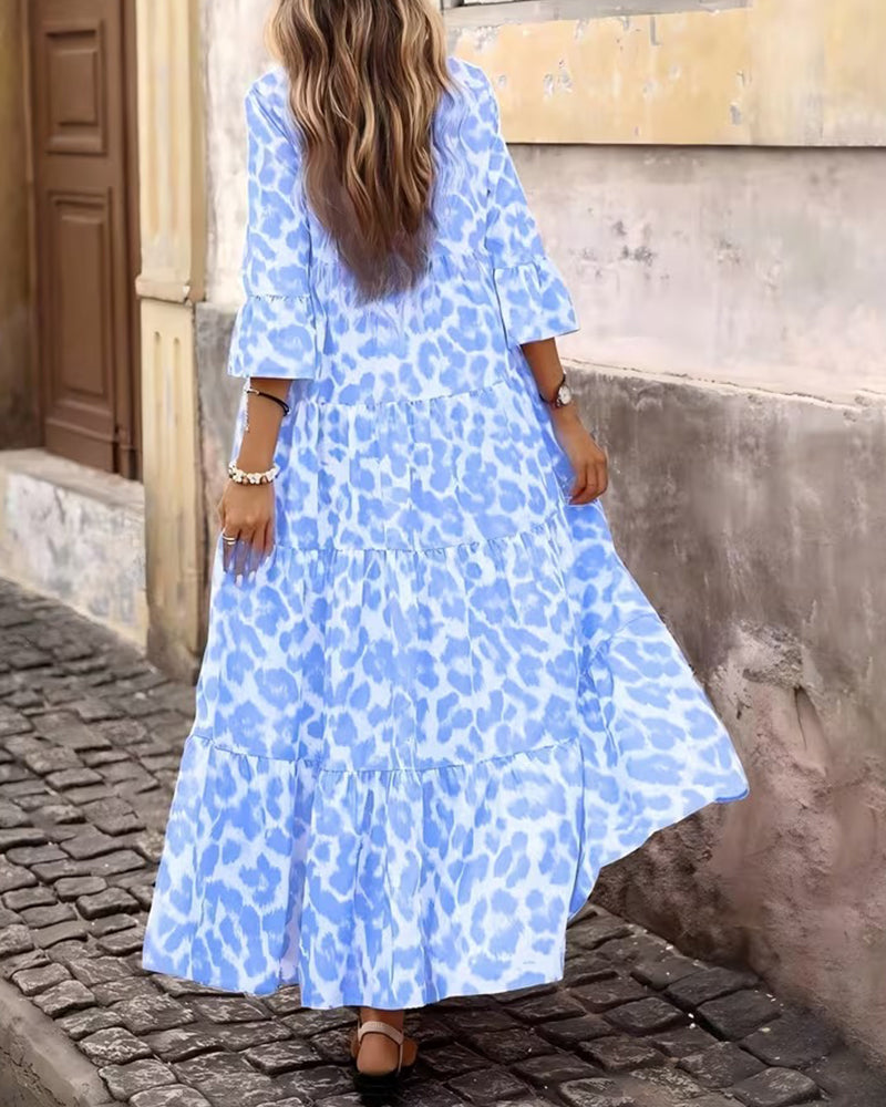 Kleid Leopard Print V-Ausschnitt Lässig