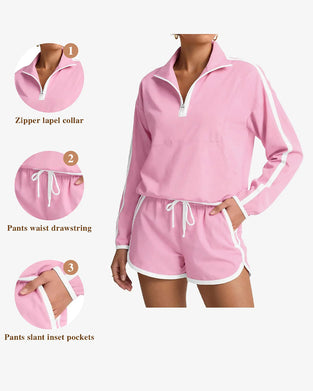 Set Reißverschluss-Kordelzug Farbblock Casual