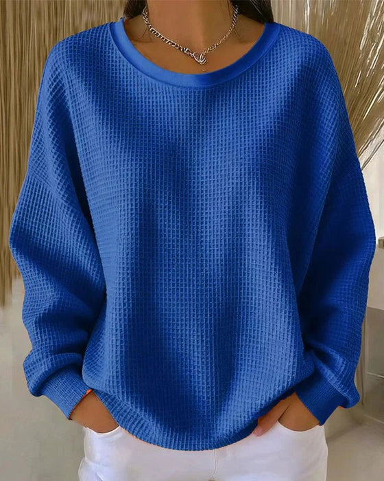 Sweatshirt Einfarbig Waffelstruktur Pullover