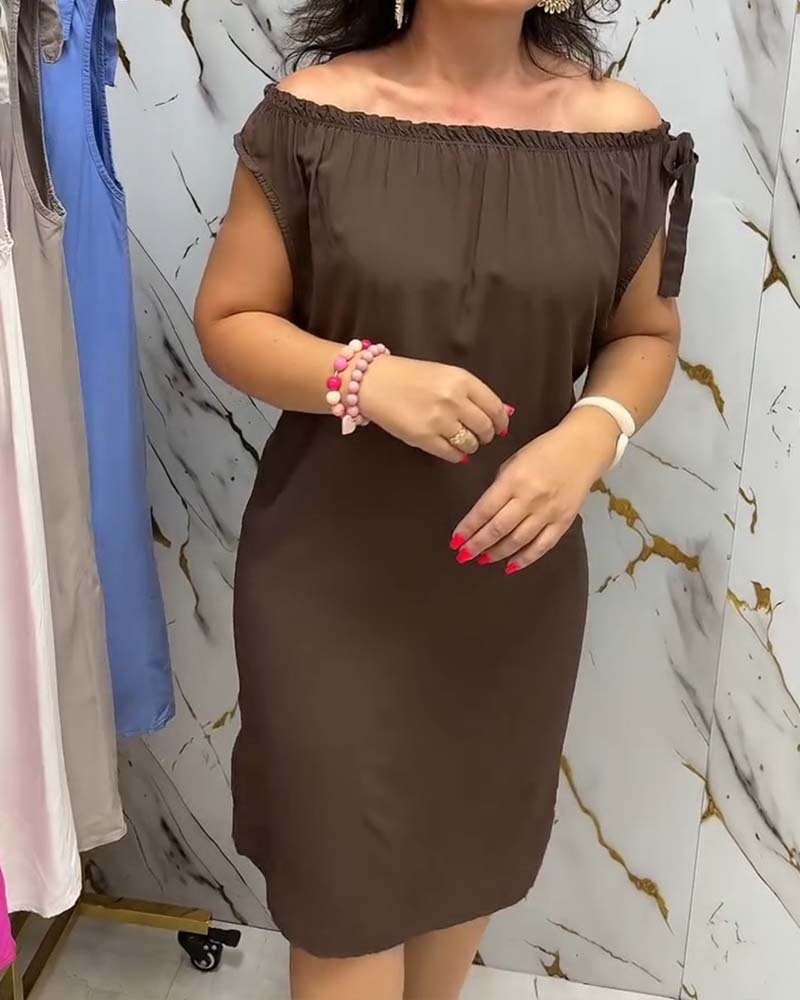Kleid Off-Shoulder Krawatte Uni