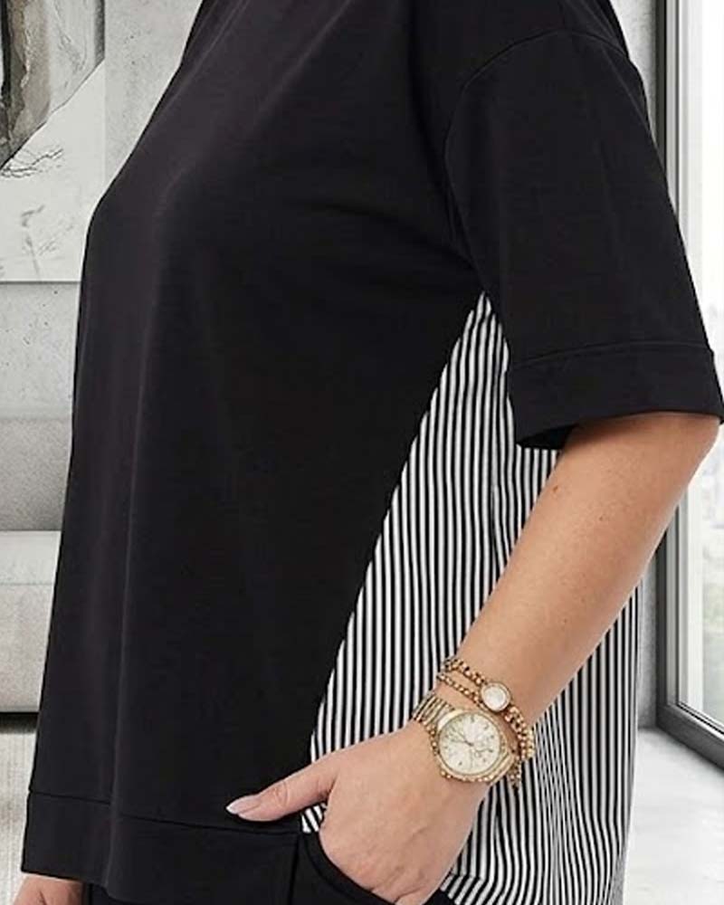 Freizeitbluse mit nadelstreifen-patchwork