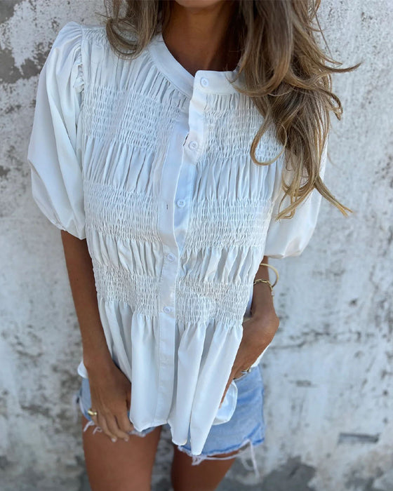 Bluse Casual Mode Kurzarm Einfarbig